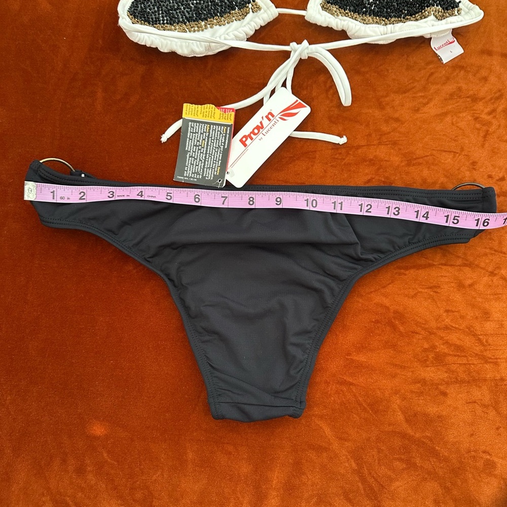 Beautiful New Italian Beaded Triangle Top Black O Ring bottom Bikini Set Large - Picture 2 of 9